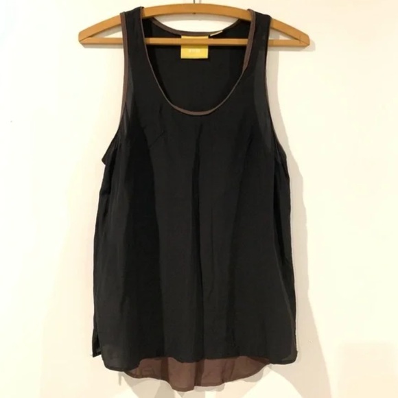 Maeve Tops - Maeve Anthropologie Black Brown Chic Silk Colorblock High Low Tank Top Size 12